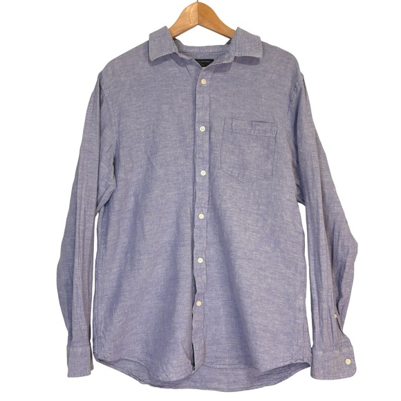 Banana Republic Other - Banana Republic Linen Blend Slim Fit Button Up‎ Shirt Mens L Blue Costal Casual